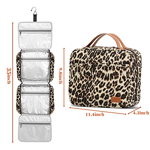 Bosidu Hanging Travel Toiletry Bag,Large Capacity Cosmetic Travel Toiletry Organizer for Women with 4 Compartments & 1 Sturdy Hook,Perfect for Travel/Daily Use/Christmas - color: Z-Leopard Print
