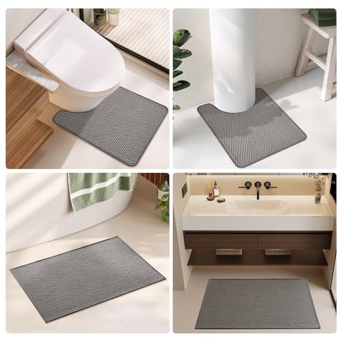 TYUU Bathroom Runner Rug, Long Bath Mat Washable Thin Quick Dry Low Pile Bathroom Runner Rugs 24 x 60 Non Slip, Dark Grey 24"x60" - color: Dark Grey, size: 2' X 5' (Runner)