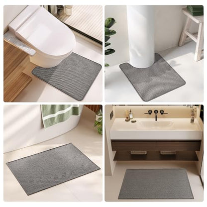 TYUU Bathroom Runner Rugs, Long Bath Mat Runner Washable Thin Quick Dry Low Pile Bathroom Runner Rugs Non Slip, Dark Grey 24"x70" - color: Dark Grey, size: 2' X 5'10" (Runner)