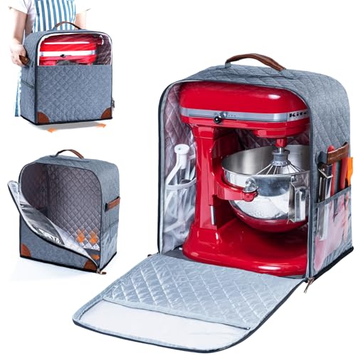 BAGSPRITE Stand Mixer Cover with Appliance Sliders Base Compatible with KitchenAid Mixer-Storage Bag for 4.5/5 Quart with Pockets for Kitchen Aid Accessories and Attachments - color: Grey, size: Fit for 5/4.5 Quart