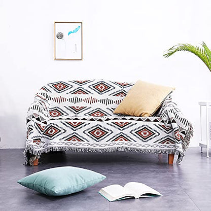 Luxlovery Bohemian Sofa Throw Blankets Ethnic Woven Boho Geometric White and Khaki Throw Blanket for Couch Aztec Bed Throws Oversized Chair Sofa Cover with Tassels(35"x59") - color: Mocha, size: 35"x59",90x150cm