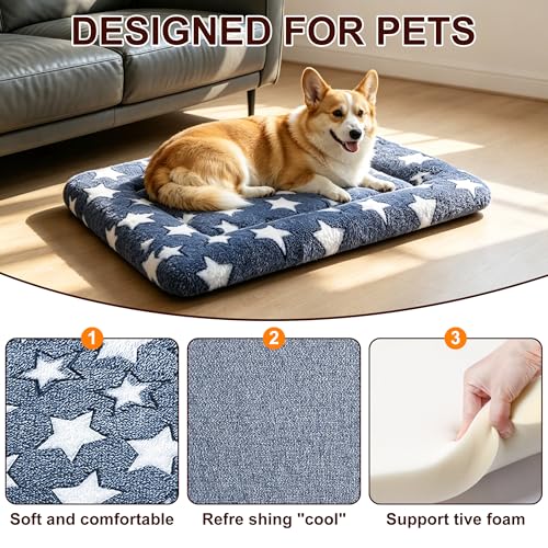 Dog Bed Mat, Reversible Crate Pad & Cute Dog Bed - Machine Washable Kennel Mat with Ultra Soft for Medium Dogs - color: Dark Blue Stars, size: 30"L*20"W*1.5"Th