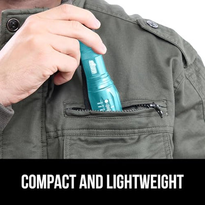 GORILLA GRIP Powerful LED Tactical Flashlight, 750 FT High Lumens 5 Adjustable Modes, Water Resistant, Ultra Bright Zoom Flashlights, Small Mini Flash Light, Camping, Night Dog Walking, Turquoise - color: Turquoise