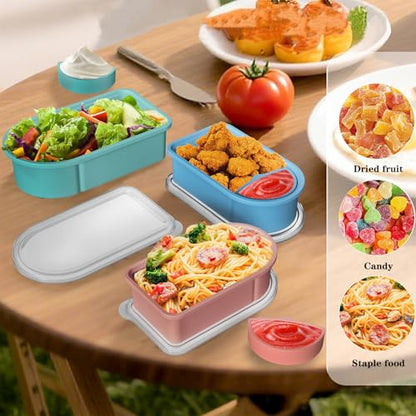 Toutrop 3 Pack Reusable Silicone Snack Containers with Lids, Salad Sauce Seasoning Container, Detachable design Mini Kids Snack Concainers for Travel, Office, Picnic
