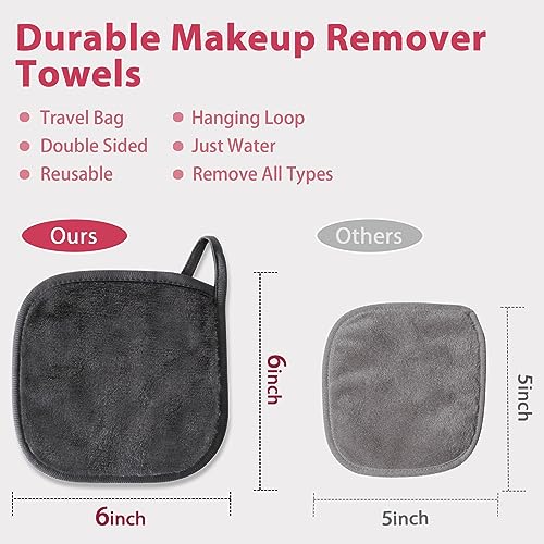 Makeup Remover Cloth, 6" x 6" Make Up Towels Reusable Face Cloth for Washing Face, Makeup Remover Pads Microfiber Face Washcloth with Mesh Bag, Just Water, Eco-friendly, 12 PACK - color: MixColor-1