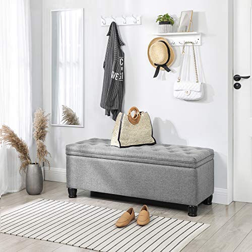SONGMICS Storage Ottoman, Storage Bench, Tufted Entryway Bedroom Bench, 17.7 x 46.5 x 17.7 Inches, Hinges Easy Lid Operation, Wooden Legs, Linen-Look Cover, Loads 330 lb, Light Gray ULOM070G02 - color: Light Gray, style: Classic(17.7"D x 46.5"W x 17.7"H)