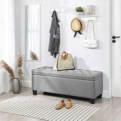 SONGMICS Storage Ottoman, Storage Bench, Tufted Entryway Bedroom Bench, 17.7 x 46.5 x 17.7 Inches, Hinges Easy Lid Operation, Wooden Legs, Linen-Look Cover, Loads 330 lb, Light Gray ULOM070G02 - color: Light Gray, style: Classic(17.7"D x 46.5"W x 17.7"H)