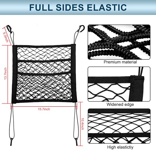 3 Layer Car Mesh Organizer Between Front Seats, Pet Dog Kid Net Barrier Car Net Pocket Elastic Storage Bag Tissue Purse Holder for SUV Truck Van, 15.7 x 13.7 Inch - size: 15.7 x 13.7 Inch