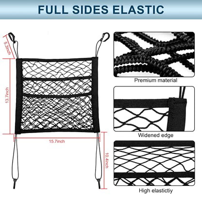 3 Layer Car Mesh Organizer Between Front Seats, Pet Dog Kid Net Barrier Car Net Pocket Elastic Storage Bag Tissue Purse Holder for SUV Truck Van, 15.7 x 13.7 Inch - size: 15.7 x 13.7 Inch