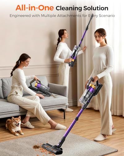 Cordless Vacuum Cleaner for Home, 580W/48KPa Powerful Suction, 65 Min Runtime, Lightweight Stick Vacuum with LED Screen & Wall Mount, Handheld Vacuum for Pet Hair, Carpet & Hard Floors