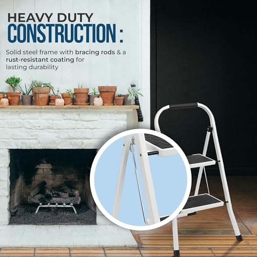 Simpli-Magic 2-Step Ladder, 350 LBS Capacity Folding Step Stool – Anti-Slip Wide Steps & Handgrip – ANSI Certified Lightweight & Durable Steel Stepping Stool for Kitchen, Home, Office & Garage - style: 2025