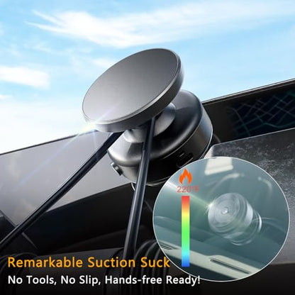 Electric Vacuum Magnetic Phone Holder for Car, Auto-Seal Smart Suction Cup Mount with N55 Magnet, 360° Adjustable Hands-Free Stand for iPhone 17 16 15 14 13 Pro Max, Gym, Mirror, Vlogging - color: Black