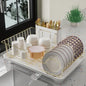 Buruis Dish Drying Rack for Kitchen Countertop, Large Capacity Gold Stainless Steel Dish Drainer with Anti-Slip Rubber Feet, Removable Drain Board and Utensil Holder (White Tray) - color: White Drainer