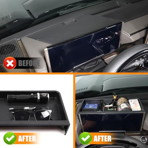 Center Console Organizer Dash for Hummer EV Accessories Dashboard Insert Tray Storage Box Behind Screen Organizer Dash Storage Tray Compatible with Hummer EV SUV Pickup 2022-2024 2025+ (ABS Black)