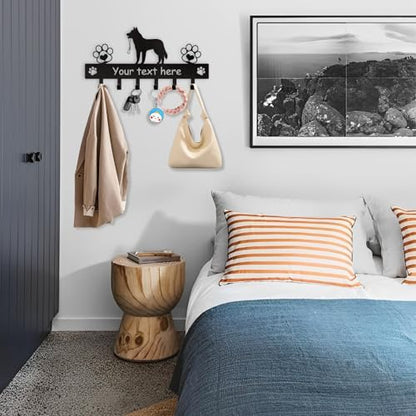 Custom Metal Key Rack Wall Mount with Name, Key Hooks and Dog Leash Holder for Entryway Doorway - color: 02 Dog