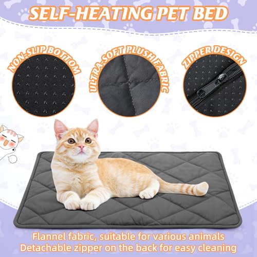 Riakrum 4 Pack Self-Heating Pet Mat for Cats and Small Dogs, Removable Washable Cover, Non-Slip Thermal Bed for Indoor/Outdoor Use, Portable and Comfortable for Pets(24 x 18 Inches)
