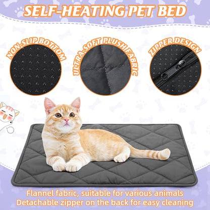 Riakrum 4 Pack Self-Heating Pet Mat for Cats and Small Dogs, Removable Washable Cover, Non-Slip Thermal Bed for Indoor/Outdoor Use, Portable and Comfortable for Pets(24 x 18 Inches)