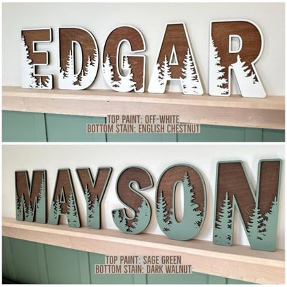 Name Sign For Nursery, Boho Nursery Sign, Family Name Signs, 3D Wall Art for Children & Kids Rooms, Baby Shower, First birthday gift (Woodland)
