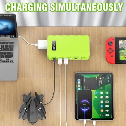 powkey 24000mAh/65W Solar Generator 30W with Panels Included, 88Wh Portable Power Station with AC Outlet, Lithium Battery Rechargeable Powered Bank with 110V AC Outlet for Emergency (Green+Black) - color: Green+black