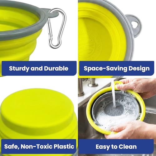 American Kennel Club 2-Pack Collapsible Travel Bowls for Dogs – Gray/Green, Portable Food & Water Bowls - color: Gray/Green