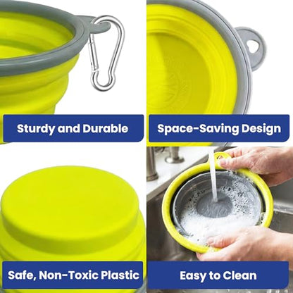 American Kennel Club 2-Pack Collapsible Travel Bowls for Dogs – Gray/Green, Portable Food & Water Bowls - color: Gray/Green