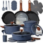 CAROTE 30-Piece Titanium Cookware Set, Nonstick Pots and Pans Set with Detachable Handle, RV Kitchen Cooking Set, Camping Use, Induction Compatible, Dishwasher & Oven Safe - color: Blue