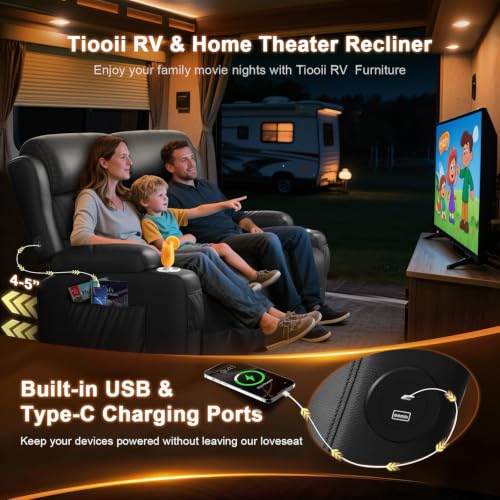 RV Loveseat Recliner Sofa, Wall Hugger Massage Reclining RV Couch with USB, Insert Pockets, Cup Holders, 150° RV Recliners Sleeper Sofas for RV Furniture & Travel Trailers & Home Theater Seating - color: Black, size: Loveseat-G1