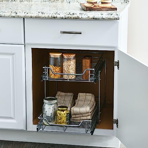 Household Essentials Chrome-Plated Steel Dual-Tier Slide-Out Organizer - size: 15" - Extended, style: Dual Slide