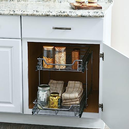 Household Essentials Chrome-Plated Steel Dual-Tier Slide-Out Organizer - size: 15" - Extended, style: Dual Slide