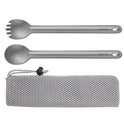 OUTXE Ultralight Titanium Long Handle Fork and Spoon Set - color: #1 Titanium