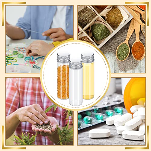 Didaey 100 Pcs Small Clear Vials Spice Mini Jars with Lids Mini Glass Bottles with Screw Aluminum Metal Caps Tiny Jars Sample Containers for Powder Cream Cosmetic Jewelry Wedding (20 ml,Silver Caps) - color: Silver Caps, size: 20 ml