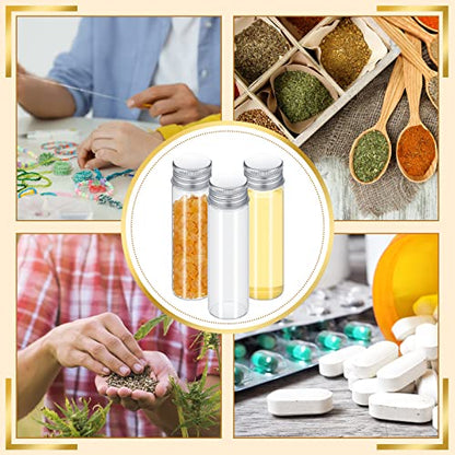 Didaey 100 Pcs Small Clear Vials Spice Mini Jars with Lids Mini Glass Bottles with Screw Aluminum Metal Caps Tiny Jars Sample Containers for Powder Cream Cosmetic Jewelry Wedding (20 ml,Silver Caps) - color: Silver Caps, size: 20 ml