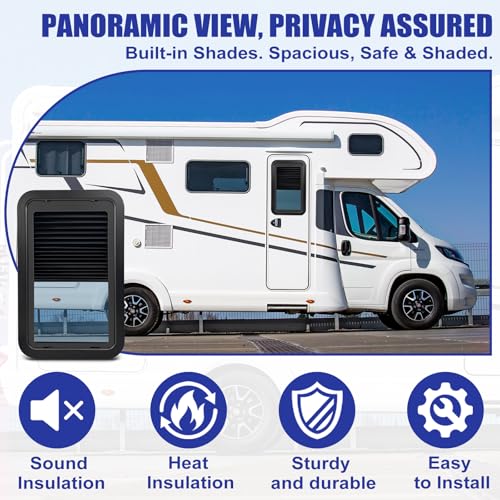 806621 Complete RV Entry Door Window Kit with Low-Profile Shade 12'' W x 21'' H Black, Compatible with Lippert RV Doors