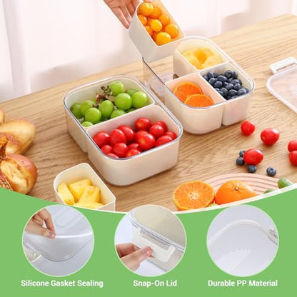 LUXEAR Small Snack Box Container 2 Pack, Dishwasher Safe&Freezer Safe Leak-Proof 4 Compartment Serving Tray with Lid, BPA-Free Divided Lunch Tray for Fruits, Candy, Charcuterie, Travel & Meal Prep | Portable Mini Snack Container with Lid, Clear Divided Tr