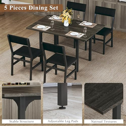 HUAHUU Dining Table Set for 4, Extendable Kitchen Table Cushion Chairs Set of 4, Rectangle Dining Table with Metal Frame & MDF Board, Folding for Small Apartment Saving Space, Gray - color: Grey