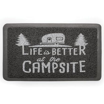 Camco Life is Better at The Campsite Scrub Mat - 26.5" by 15" - Non-Slip Backing - Gray/White - 53200