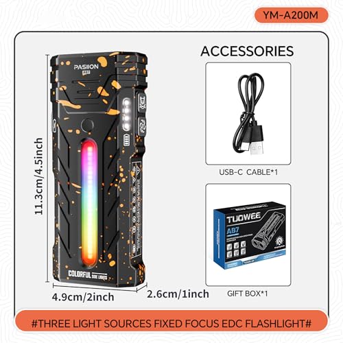 EDC Rechargeable Flashlight 3250 Lumens with RGB Light,55 Modes Multifunctional Flat Flashlight with Floodlight,Spotlight and Magnetic Base,Waterproof USB C Flashlight for Camping,Home,Emergencies - size: camouflage