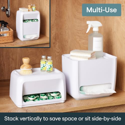 YouCopia SinkSuite Bag & Pod Dispenser, Standing Garbage Bag and Dishwasher Pod Organizer with Removable Lids for Storage, Speckled White - style: Bag & Pod Dispenser