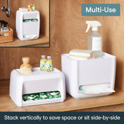 YouCopia SinkSuite Bag & Pod Dispenser, Standing Garbage Bag and Dishwasher Pod Organizer with Removable Lids for Storage, Speckled White - style: Bag & Pod Dispenser