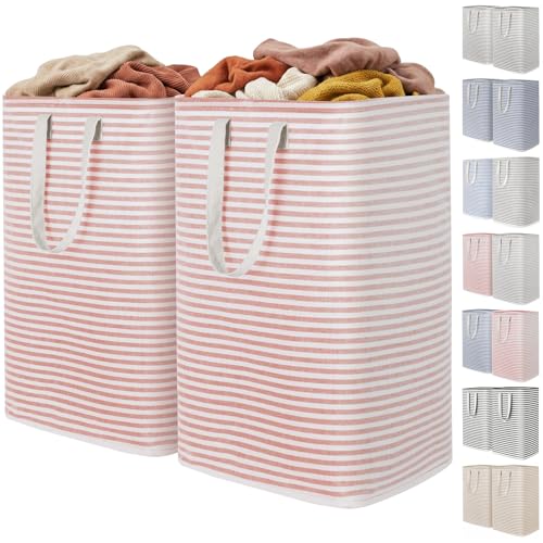 Lifewit 2 Pack Laundry Basket 80L Each, Collapsible Clothes Hamper with Reinforced Handles, Freestanding Waterproof Design for Bedroom and Laundry Room, Pink 160L Total - color: Pink, size: ‎2 x 80L