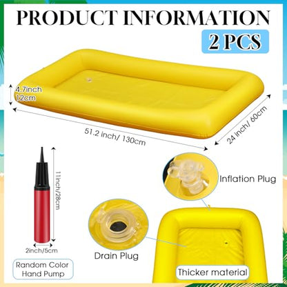 Leitee 5 Pcs Inflatable Serving Bar Kit Includes Salad Buffet Tray with Drain Plug Mesh Food Cover Food Drink Containers and Inflator for Ice Supplies Summer Party Camping Picnic(Yellow) - color: Yellow