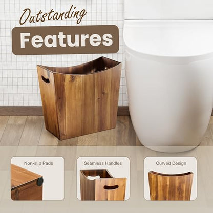 Tidita 3-Gallon Wood Trash Can with Handles for Kitchen, Bathroom, Office | Solid Acacia Wood, Compact Design, Easy to Carry with Integrated Handles, Multi-Purpose Uses, Open Top, Curved Edge Design - color: Acacia, size: 3 Gallon
