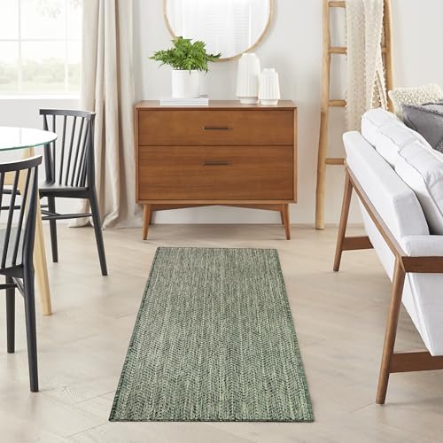 Nourison Home Horizon Indoor/Outdoor Green 2'2" x 8' Area Rug - Easy Clean, Non Shedding, Bed Room, Living Room, Dining Room, Kitchen (8' Runner) - color: Green, size: 2'2" x 8' (Runner)