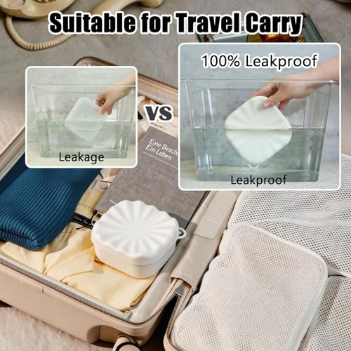 Travel Soap Case, Square Silicone Travel Soap Container, Leakproof Soap Holder with Lid, Shatterproof Shampoo Bar Holder for Bathroom, Gym, Camp(Off White) - color: Off White