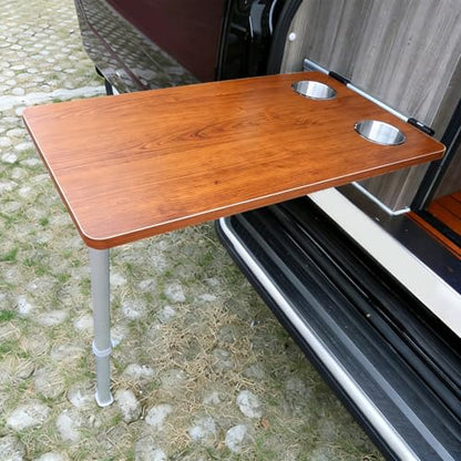 Rv Tables, Wall Mounted Folding Table with Telescopic Legs & Cup Holder for Campers Motorhomes Caravan and Yacht(Brown) - color: Brown