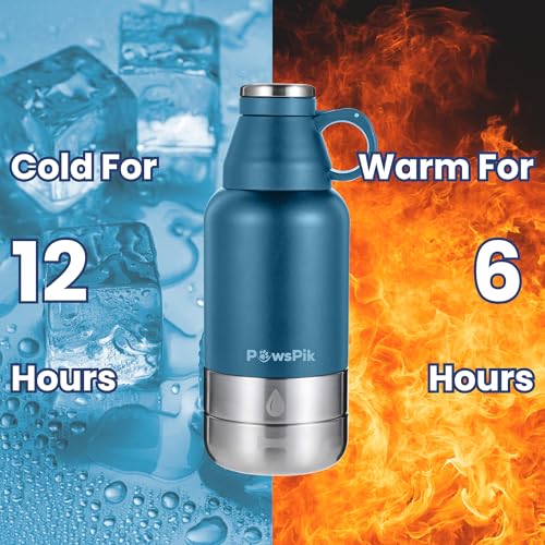 PawsPik 32oz 3-in-1 Travel Dog Water Bottle & Bowl Set – Stainless Steel Vacuum-Insulated Bottle with Detachable Food & Water Bowls, Leak-Proof, Keeps Water Cold 12hrs/Hot 6hrs (Midnight Summit Blue) - color: Midnight Summit Blue
