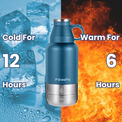 PawsPik 32oz 3-in-1 Travel Dog Water Bottle & Bowl Set – Stainless Steel Vacuum-Insulated Bottle with Detachable Food & Water Bowls, Leak-Proof, Keeps Water Cold 12hrs/Hot 6hrs (Midnight Summit Blue) - color: Midnight Summit Blue