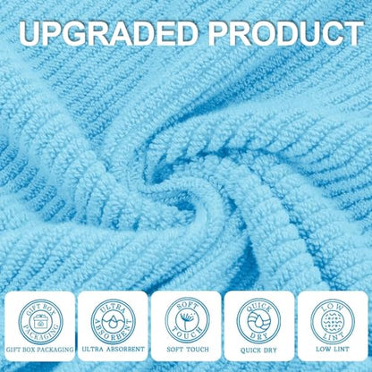 VOOVA & MOVAS Ocean Blue Towels for Bathroom, 100% Cotton | Quick Dry | Soft | Thick,3 Piece Towel Set, 1 Large Bath 30" x 56", 1 Hand 18" x 28", 1 Wash Cloth 13" x 13", Bathroom Essentials - color: Ocean City Blue, size: 3 PC Bathroom Towel Set