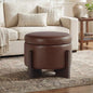 Faux Leather Round Ottoman, 22 Inch Storage Ottoman,PU Leather Ottoman,Multi-Functional Footrest for Living Room & Bedroom,Apartments (Dark Brown, Round) - color: Dark Brown