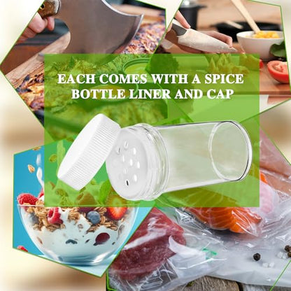 50 Pack 1 oz Mini Plastic Spice Jars with White Caps Clear Round Spice Bottles with Sifters Small Empty Seasoning Containers for Travel Home Storing Spice Seasoning Powders - color: white and clear